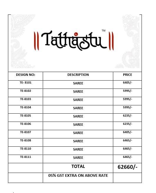 Anaara-8100 Series By Tathastu 8101 to 8111 Series Indian Traditional Bridal Wear Collection Beautiful Stylish Fancy Colorful Party Wear & Occasional Wear Silk Sarees At Wholesale Price